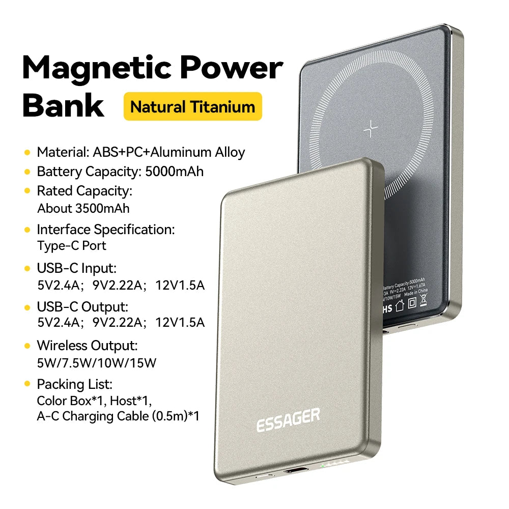 Essager ultra Thin Wireless Magnetic External Battery 20W 5000mAh Fast Charging For iPhone 17 16 15 14