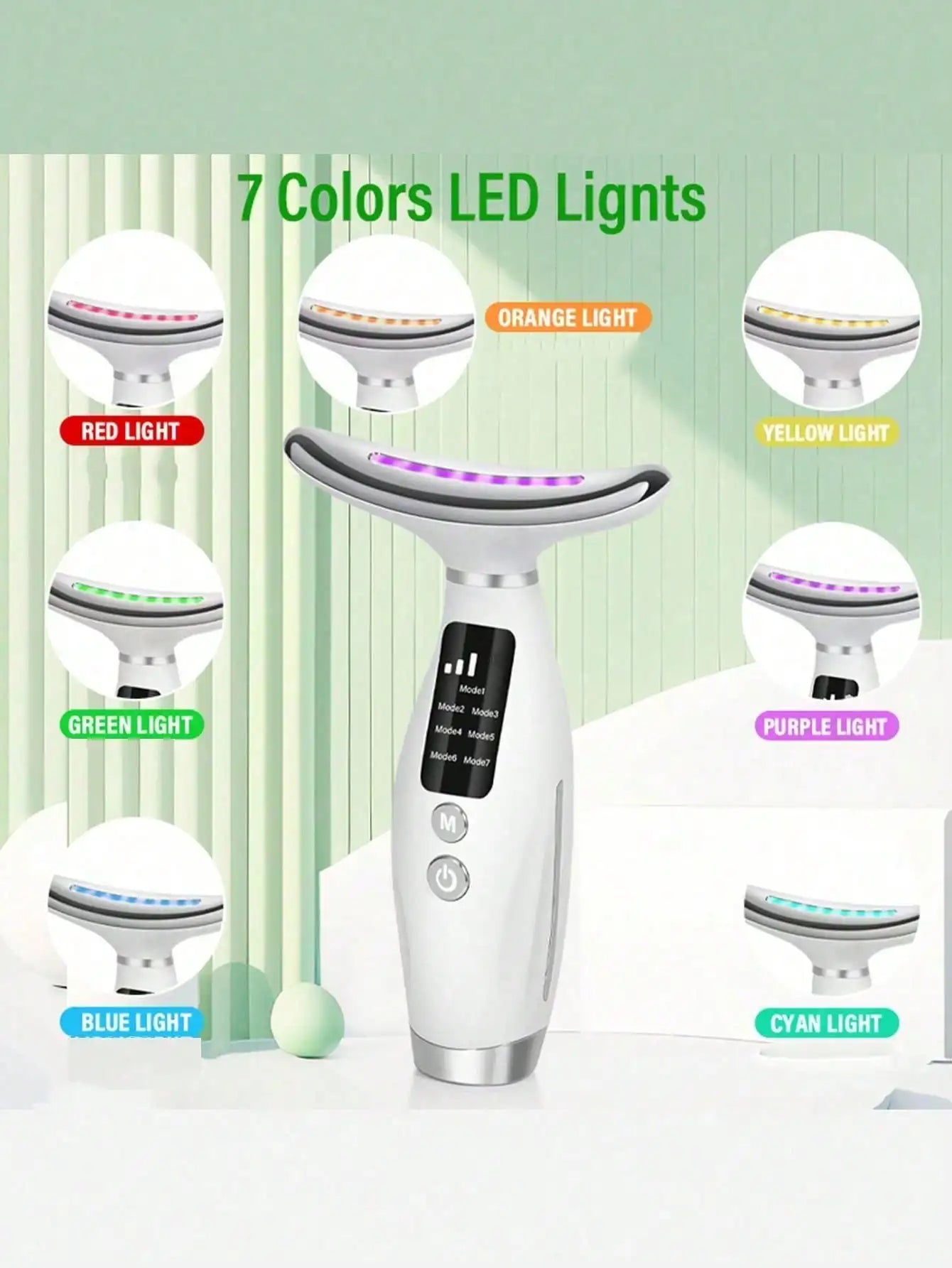 Colour Light Face And Neck Beauty Instrument 7 Modes And 7 Speeds Adjustment With Curved Hand Grip
