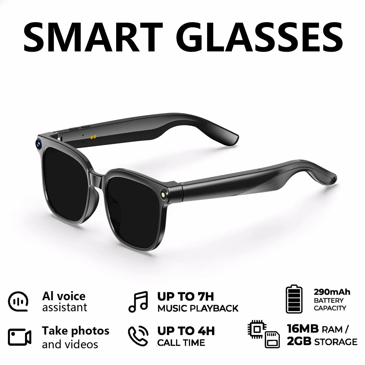 Smart Glasses 2026 4K HD Chat GPT 800MP Camera Recording WIFI - Bluetooth Call 260Mah Voice Assistant