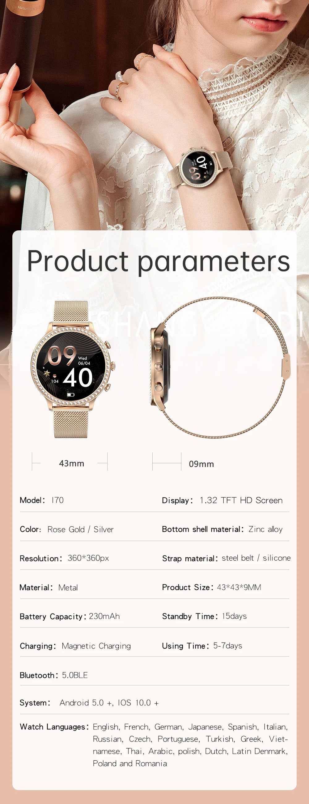 Fashion Luxury Smart Watch Women Bluetooth Call Blood Pressure DIY Custom Sport Fitness Waterproof Smart watches For Women Gift
