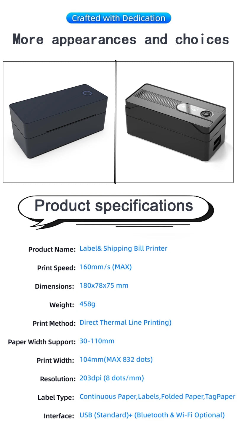 4 inch Bluetooth thermal printer for 30mm-110mm Paper label printer