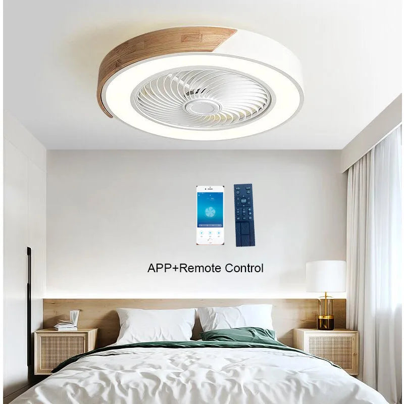 Modern Wood 52CM Bedroom or dinning room Ceiling Fan Light Lamp 220V APP + Remote Control