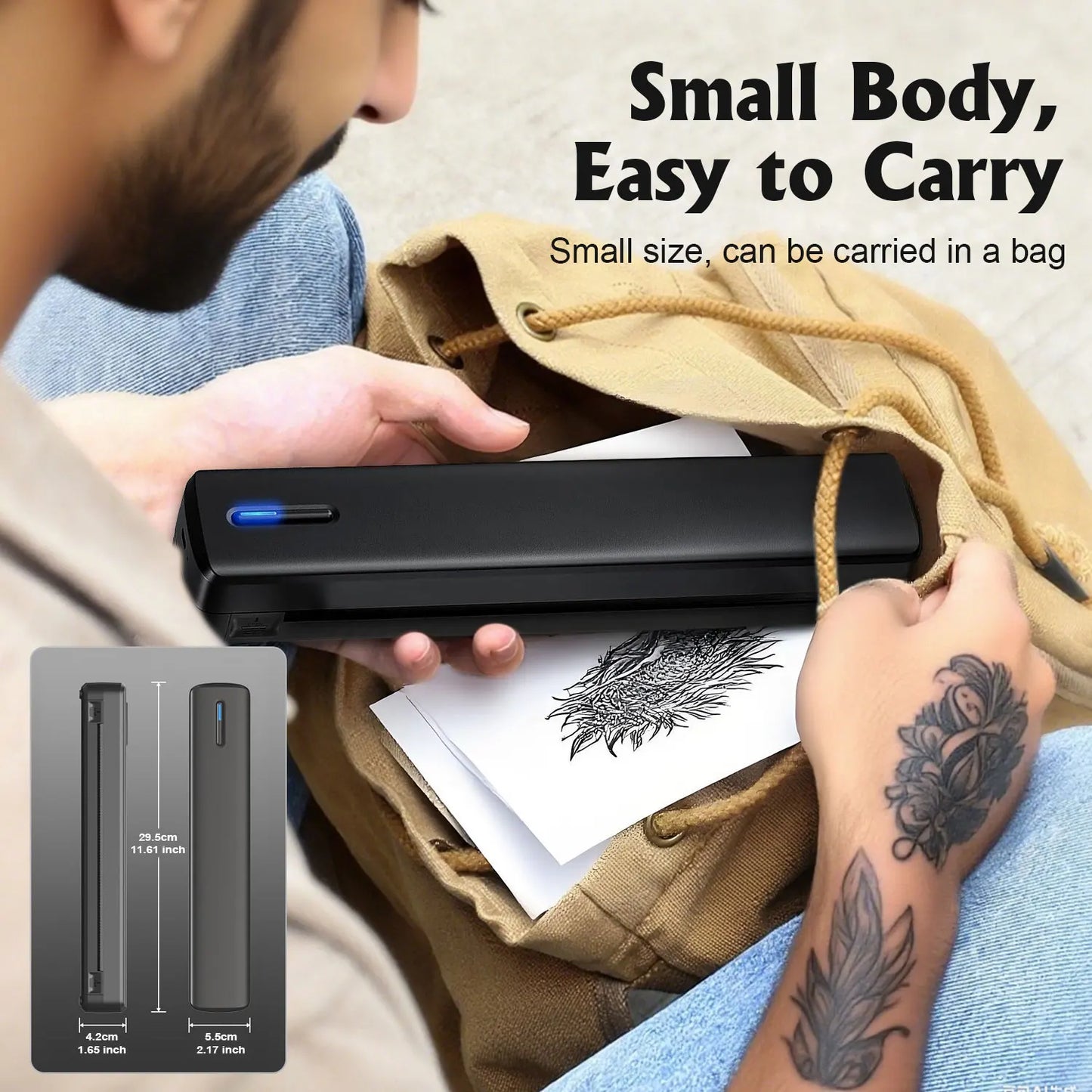 Portable A4 thermal printer, tattoo template printer, 1500mAh rechargeable battery
