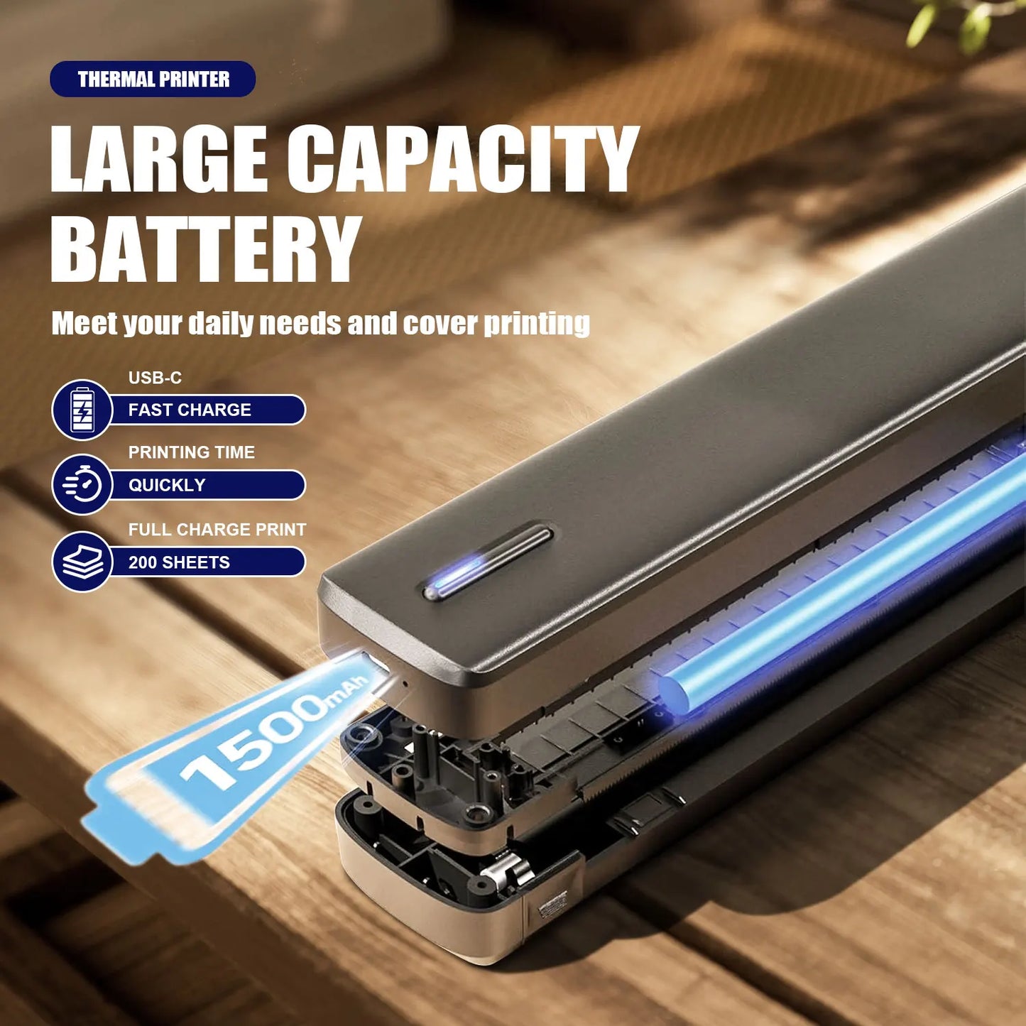 Portable A4 thermal printer, tattoo template printer, 1500mAh rechargeable battery