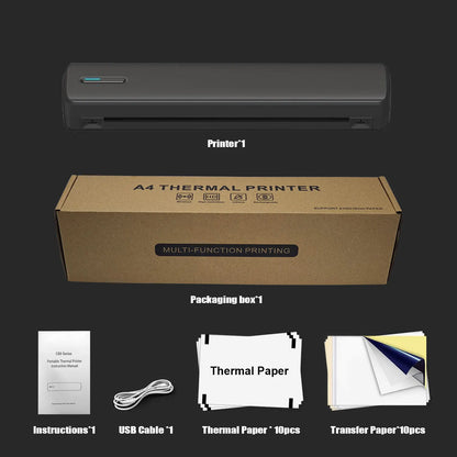 Portable A4 thermal printer, tattoo template printer, 1500mAh rechargeable battery