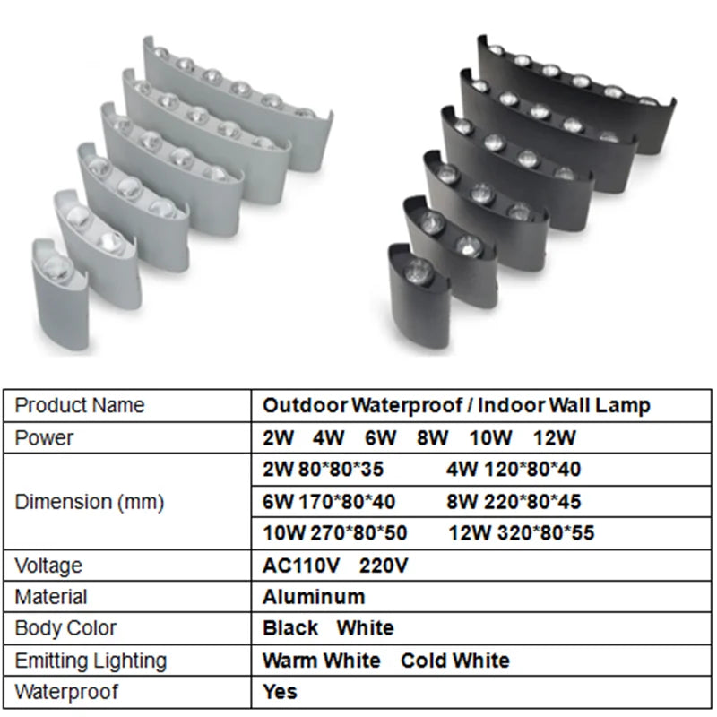 Aluminium LED Wall Lamp Waterproof Garden Balcony Lighting