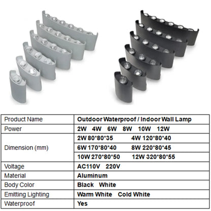 Aluminium LED Wall Lamp Waterproof Garden Balcony Lighting