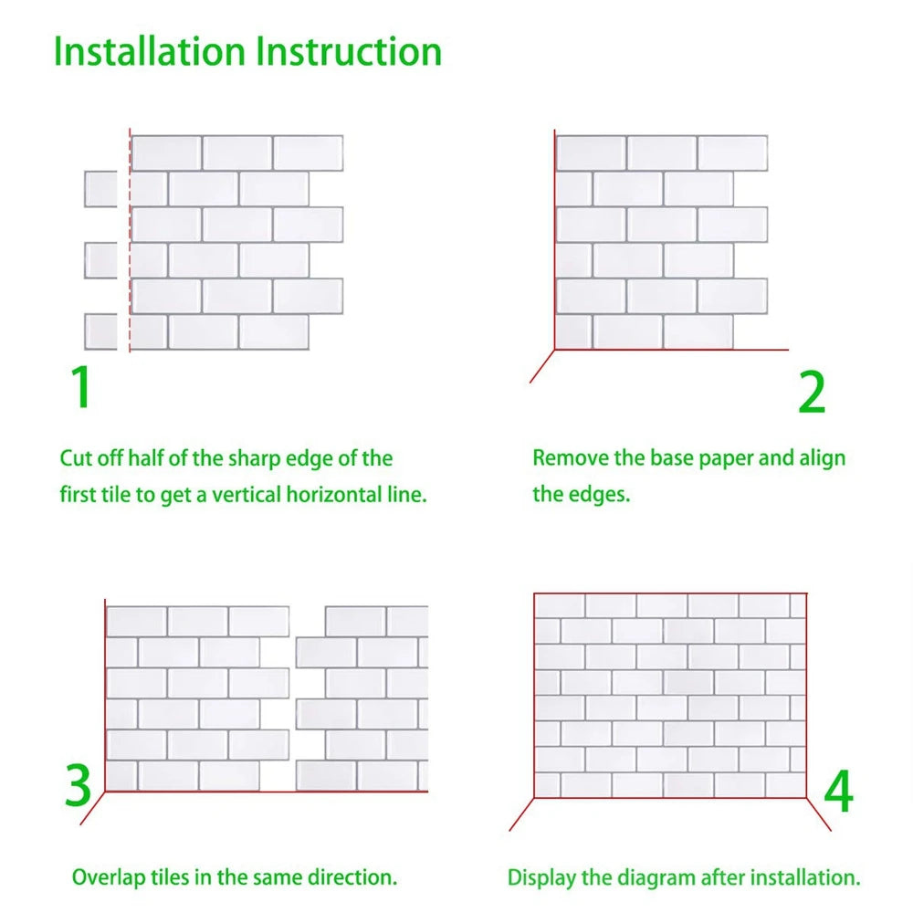 10pcs 3D Tile Self-Adhesive Wall Stickers - Heat-resistant And Waterproof