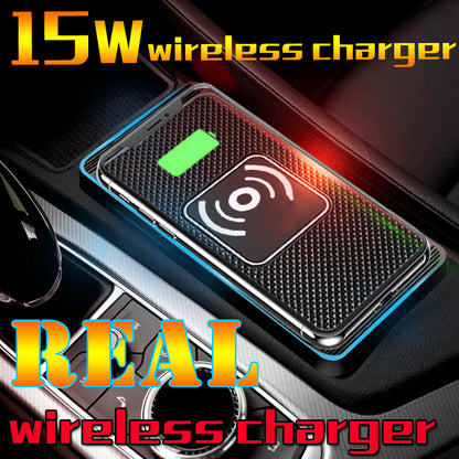 Cordless 15W Car Charger Pad Non-Slip Qi Fast Charging for Android & iPhone 11/12/13/14 - Vehicle Phone Charger