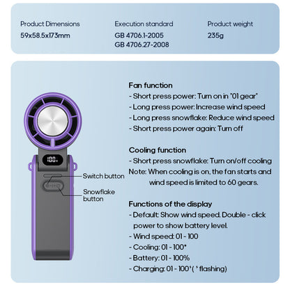 Portable High Speed Handheld Fan 3600mAh Rechargeable 100 Wind Speeds