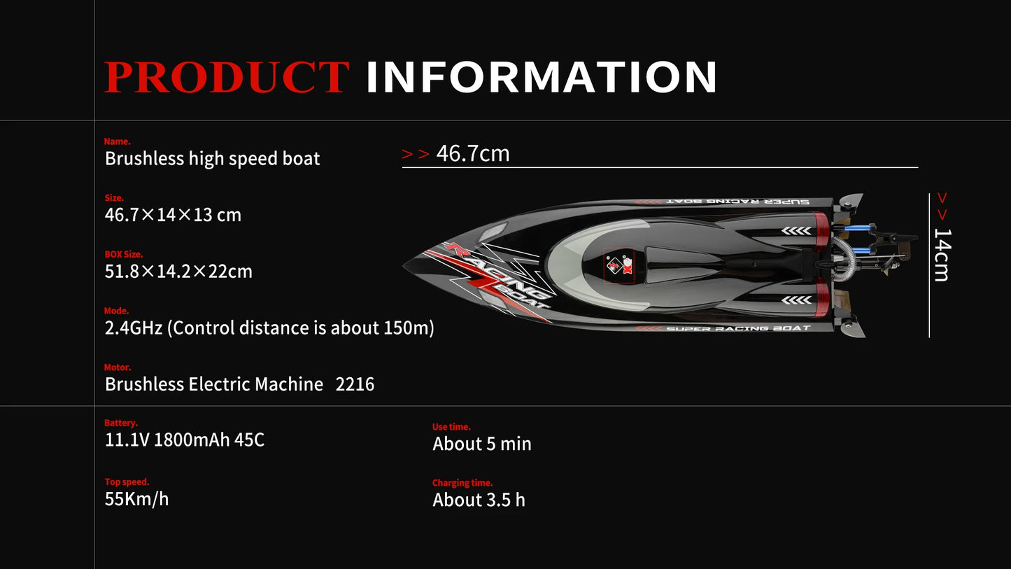 High Speed Racing Speedboat Toy For Children or Adults -Remote Control 55KM/H 35KM/H