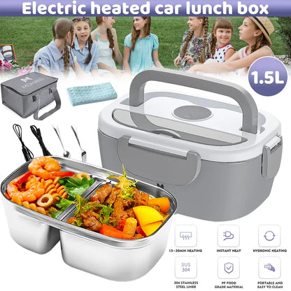 1.5L 65W Portable Electric Lunch Box for Car Or Home -  Stainless Steel Liner with Cloth