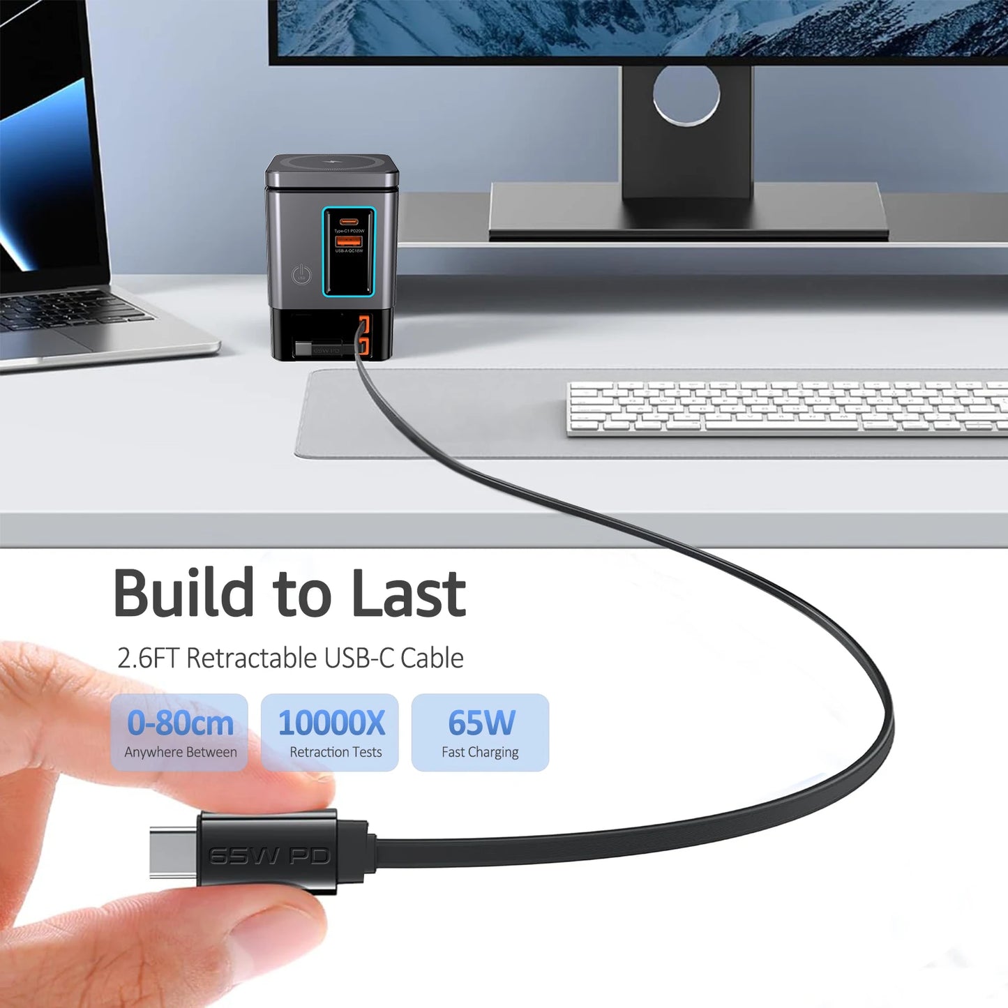 6-in-1 Cell Phone Charging Station with Retractable USB-C Cable Power Tower 105W Fast Charger for iPhone Airpod