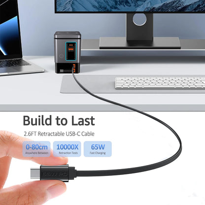6-in-1 Cell Phone Charging Station with Retractable USB-C Cable Power Tower 105W Fast Charger for iPhone Airpod