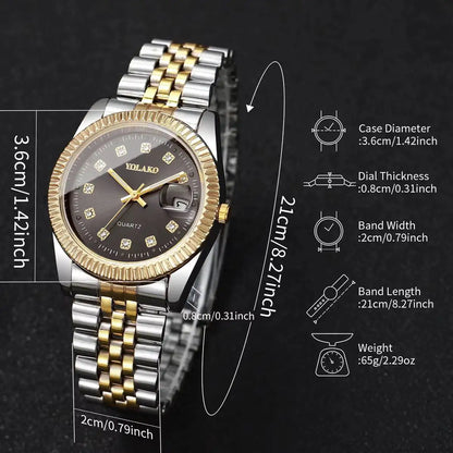 Luxury Men Business Watches Gold & Silver Fashion Women Quartz Watch