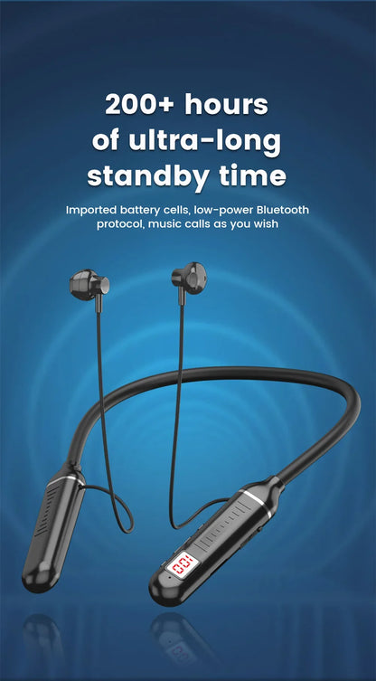 Wireless Earphones 5.3 Neckband LED Display Headphones  Waterproof Magnetic Earbuds