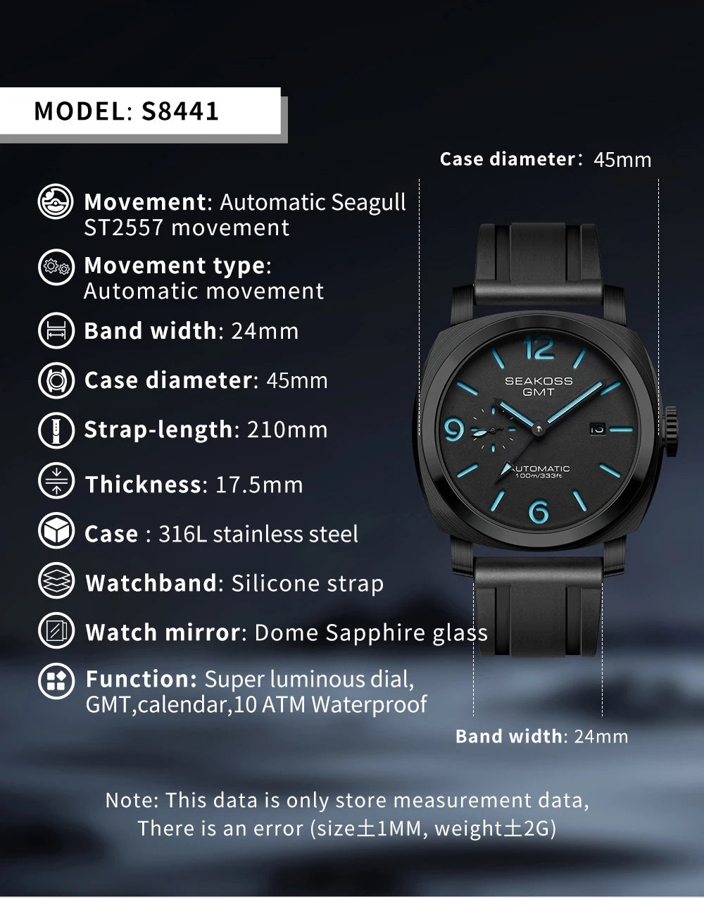 SEAKOSS GMT Men‘s Diving Automatic Mechanical Watches Seagull ST2557