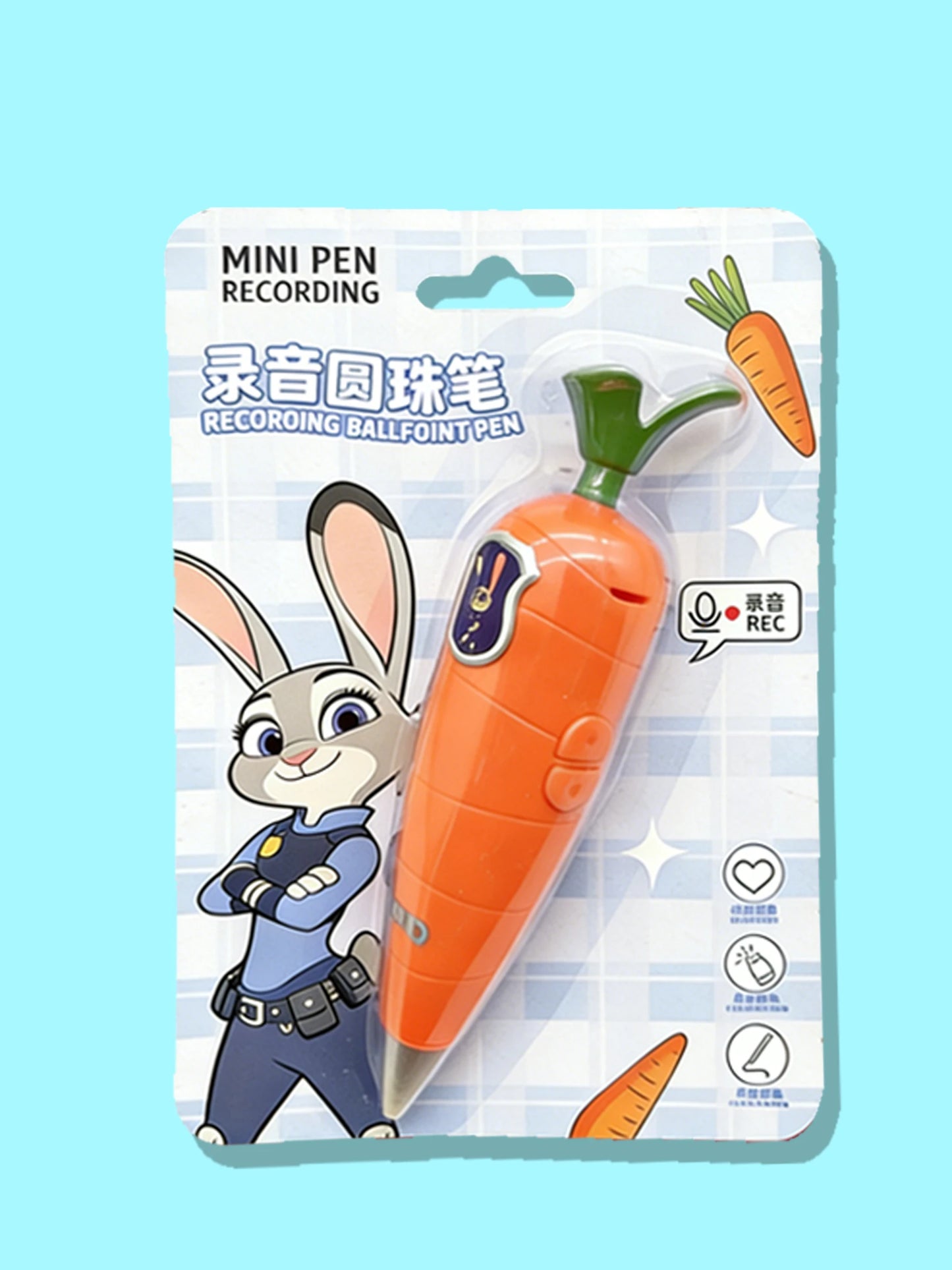 Zootopia 2 Carrot Recorder Pen (60-Second Mini Recorder) | 2-in-1 Judy & Nick Themed Kids’ Version | Movie Cosplay Prop & Gift