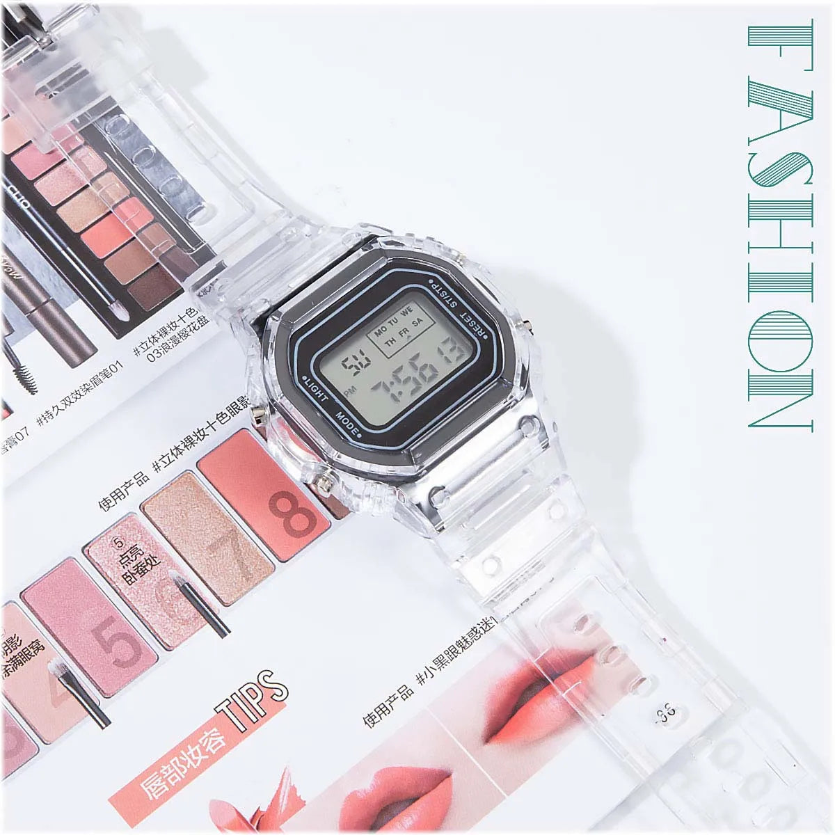 Electronic Transparent Watch Waterproof  Women Square Student Black LED Watch