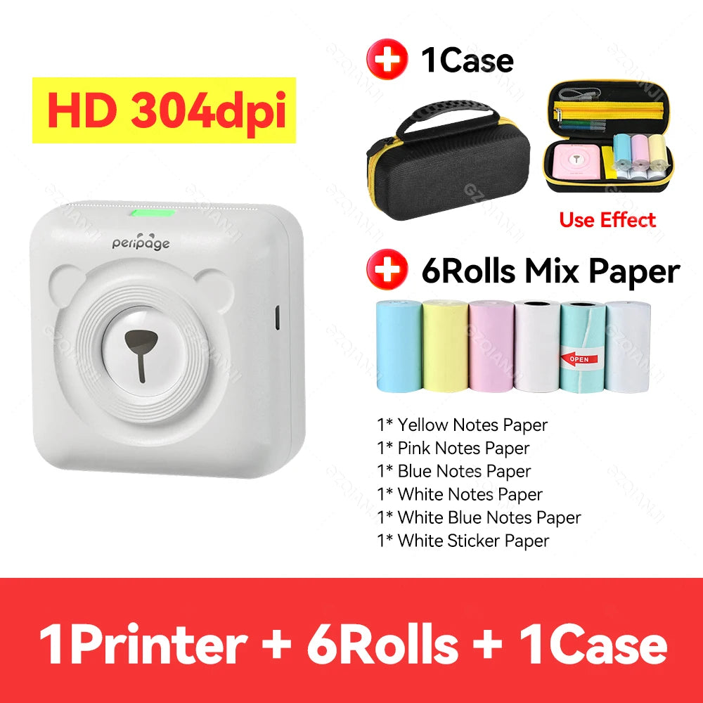 Peripage Mini Photo Printer with Carry Bag Case Paper Roll