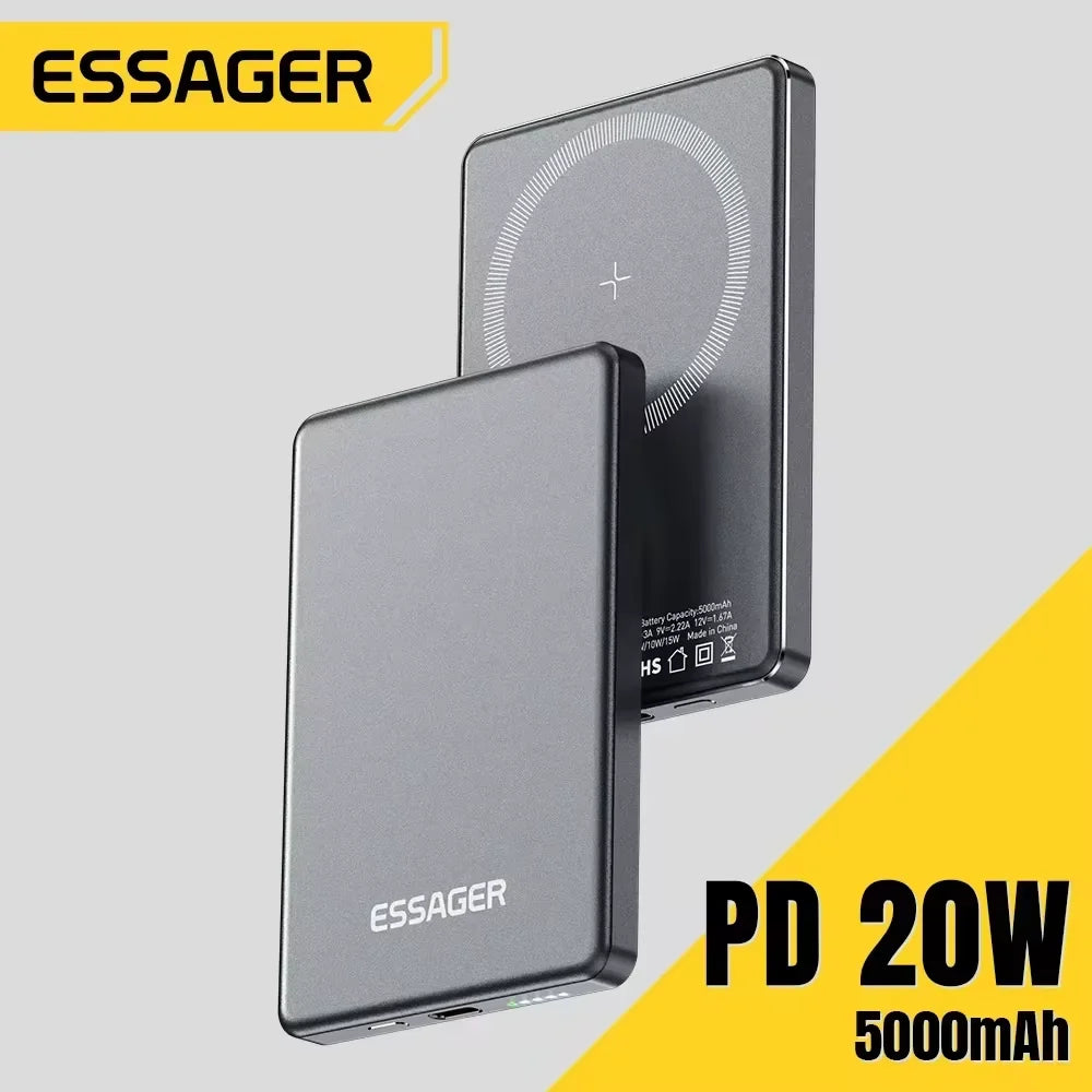 Essager  ultra Thin Wireless Magnetic External Battery 20W 5000mAh Fast Charging For iPhone 17 16 15 14