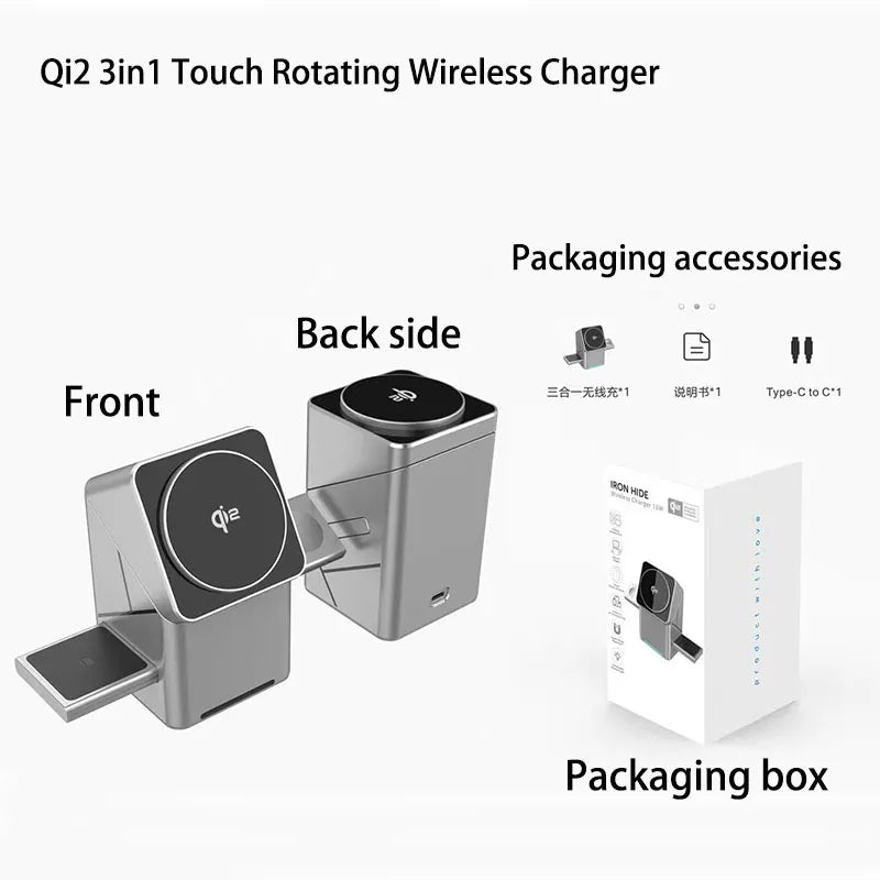 Rotating iphone  3in1 15w Magnetic Wireless Charger Stand For iPhone 16 15 14 13 12 Max  iWatch Airpods Fast Charging Dock