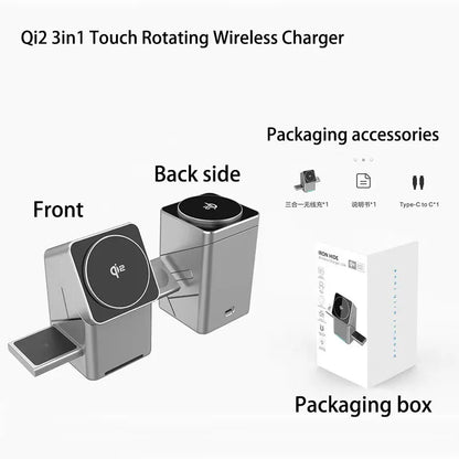Rotating iphone  3in1 15w Magnetic Wireless Charger Stand For iPhone 16 15 14 13 12 Max  iWatch Airpods Fast Charging Dock