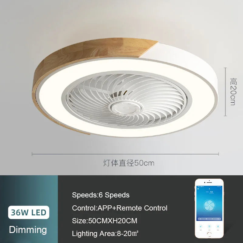 Modern Wood 52CM Bedroom or dinning room Ceiling Fan Light Lamp 220V APP + Remote Control