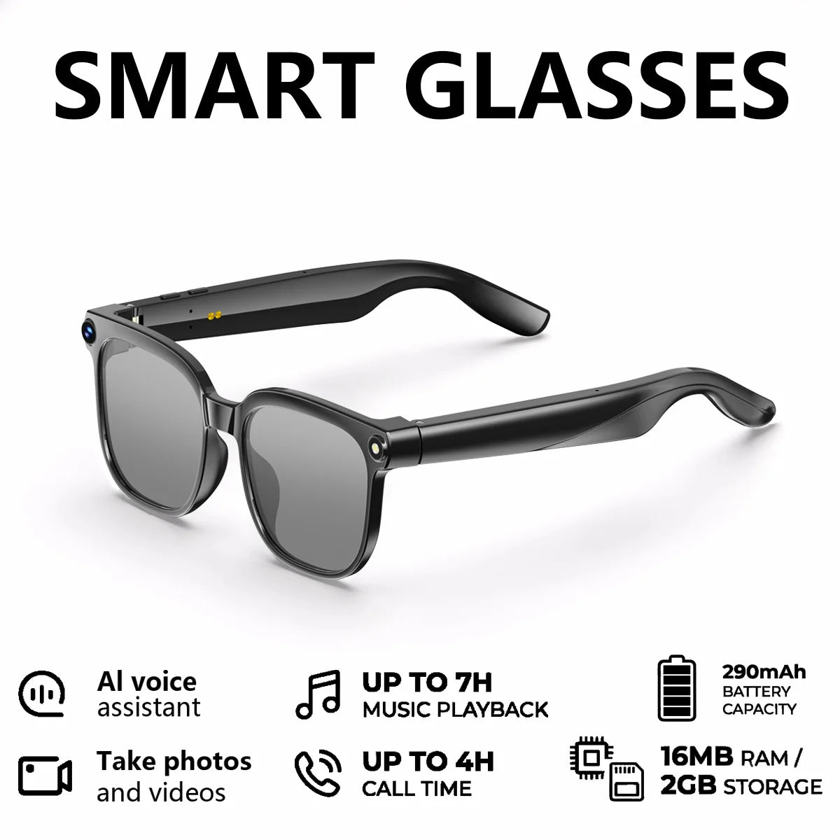 Smart Glasses 2026 4K HD Chat GPT 800MP Camera Recording WIFI - Bluetooth Call 260Mah Voice Assistant