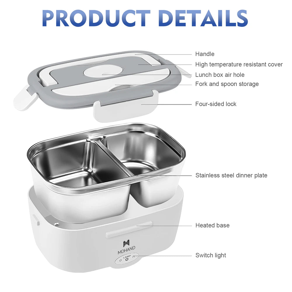 1.5L 65W Portable Electric Lunch Box for Car Or Home -  Stainless Steel Liner with Cloth
