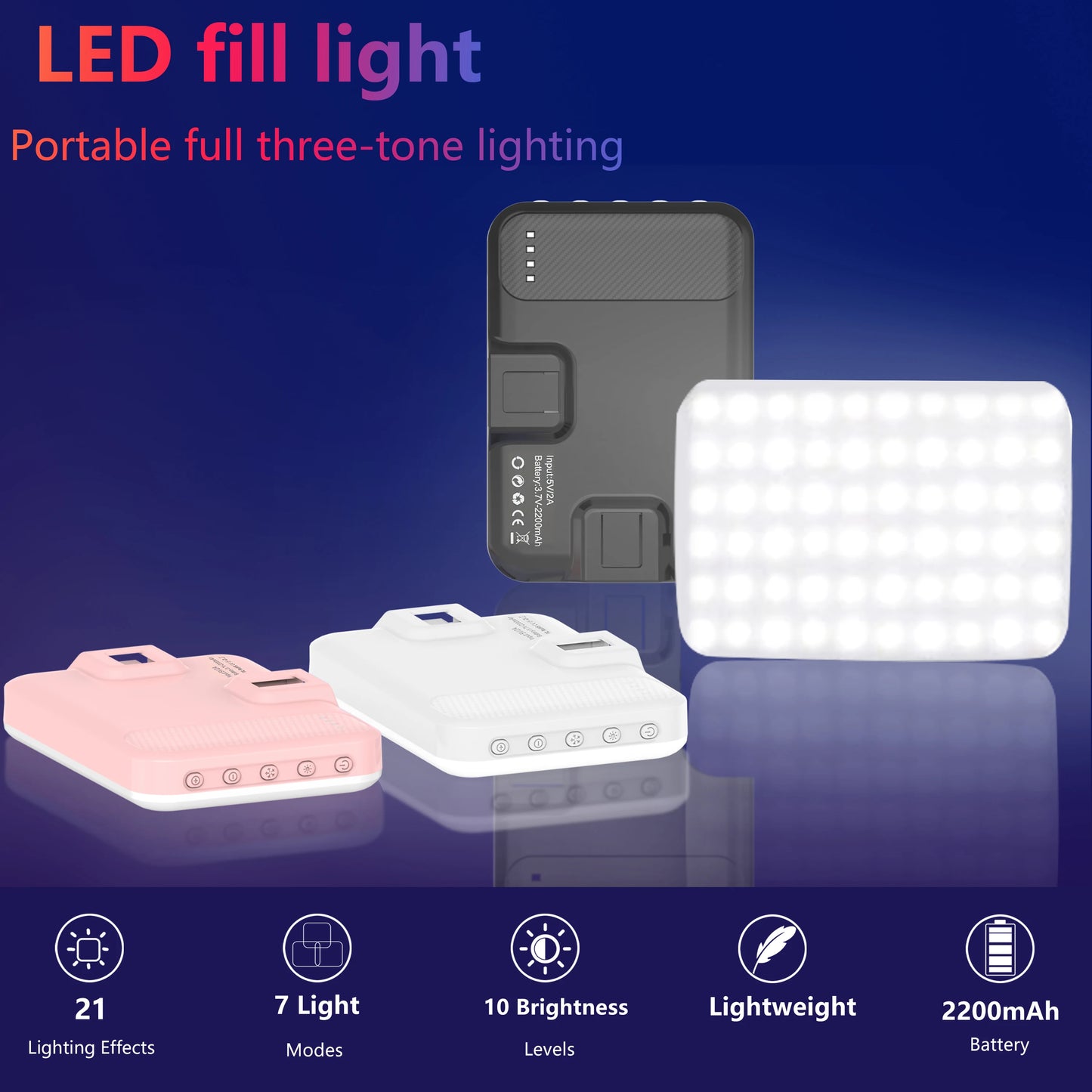 LED Selfie Light 60 High-quality for cell phone, 7 Light Modes