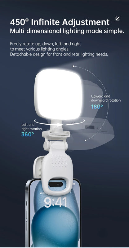 Mini Moonlight Portable Adjustable LED Selfie Clip Light for cell, laptop