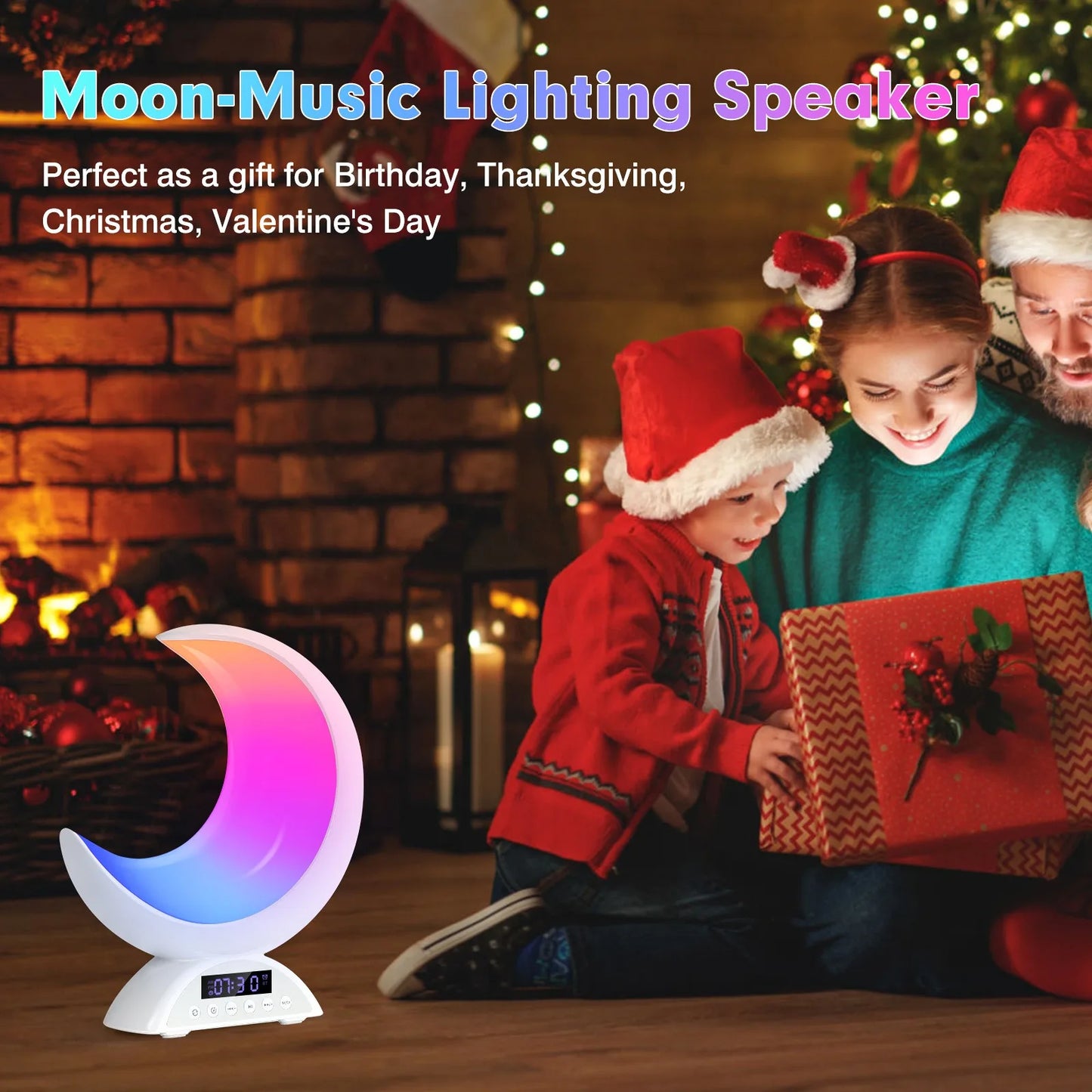 Cute Moon Mood Light Touch Dimming with Clock RGB Color Changing Light Bluetooth Speaker Music Playback  Bedroom Night Light