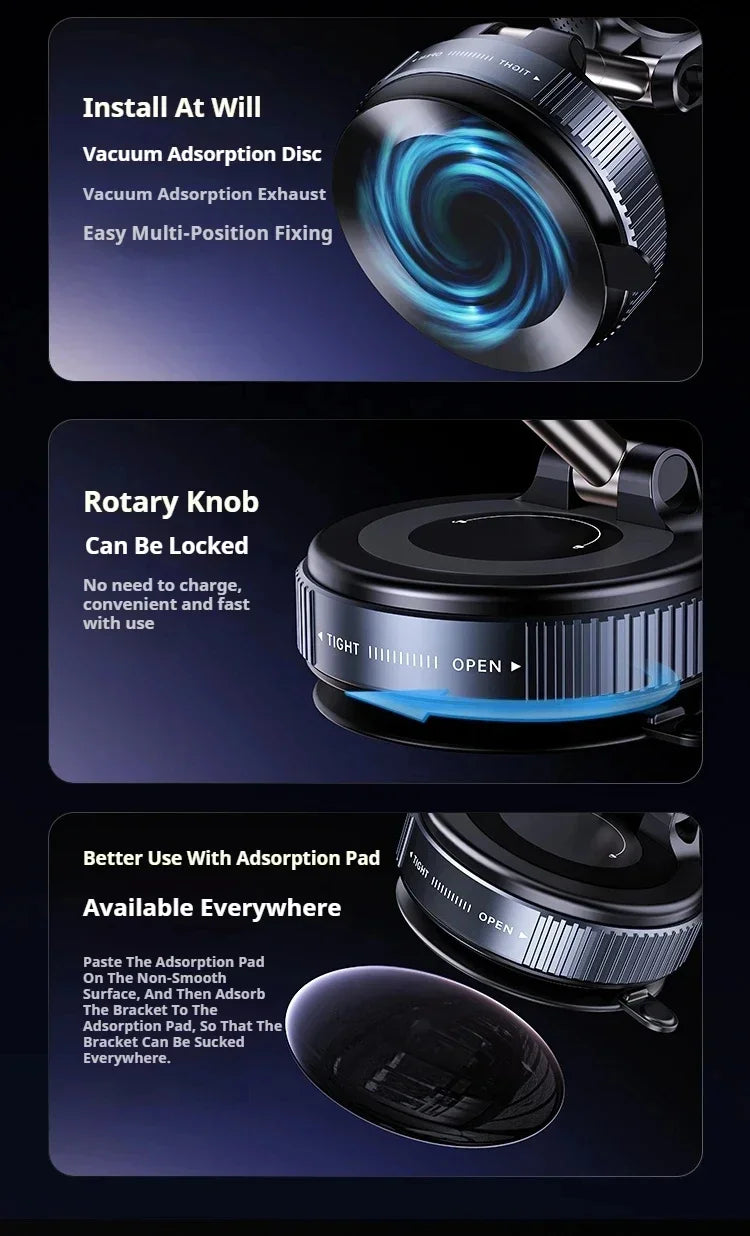 Vacuum Strong Magnetic Phone Holder Foldable Design 360° Adjustable Vacuum Car Mount For Cell Phone For phone Live Stream New