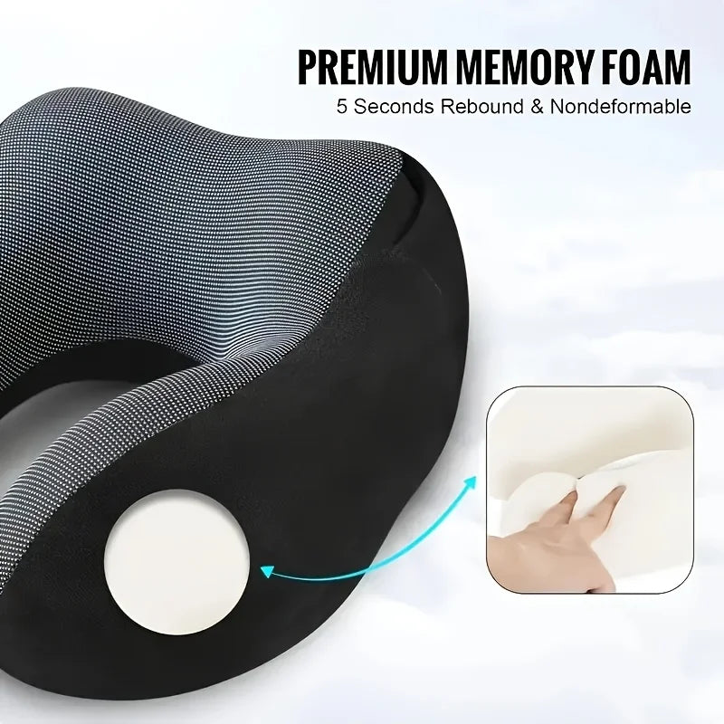 Memory Foam Hooded Travel Pillow Portable Neck Support for Airplane Home Nap Removable Washable