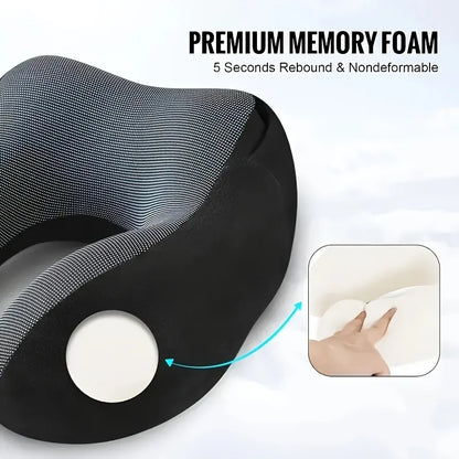 Memory Foam Hooded Travel Pillow Portable Neck Support for Airplane Home Nap Removable Washable