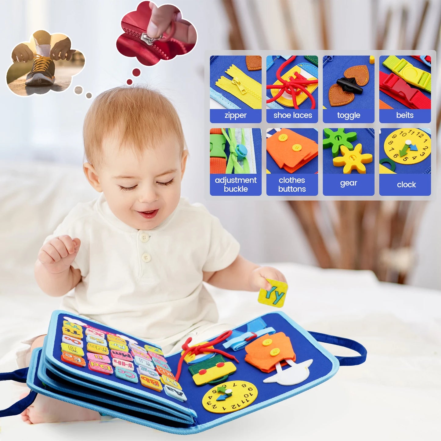 Busy Board Montessori Toys for Toddler Busy Book Sensory - Preschool Early Education