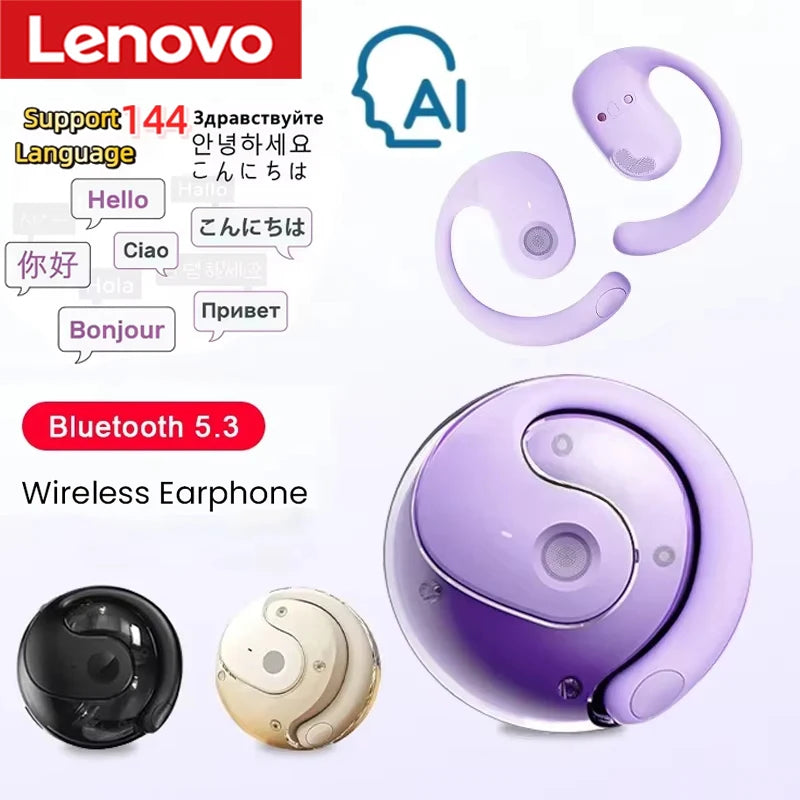 Lenovo AI Earphones Wireless Bluetooth Real-time Language Translation 144 Languages Headphone Translator