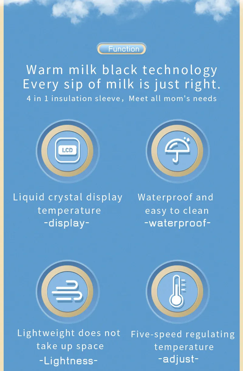 Portable Baby Bottle Insulation Sleeve, Baby Milk Insulation Device with LCD Screen, USB connection & 5  temperature mode