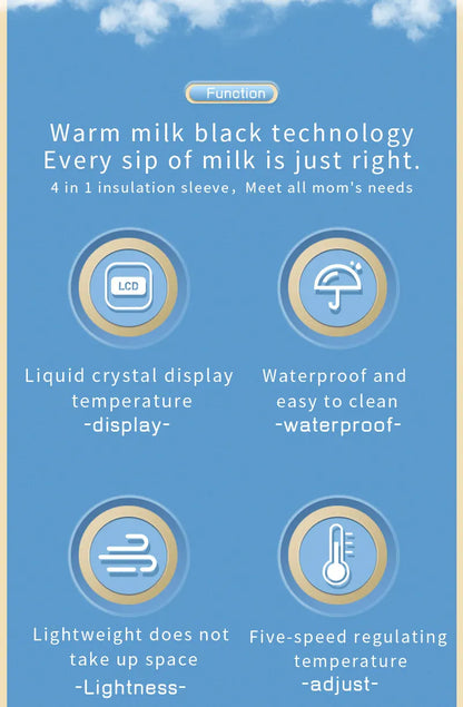 Portable Baby Bottle Insulation Sleeve, Baby Milk Insulation Device with LCD Screen, USB connection & 5  temperature mode