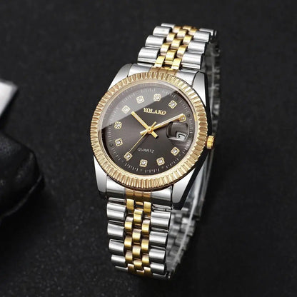 Luxury Men Business Watches Gold & Silver Fashion Women Quartz Watch
