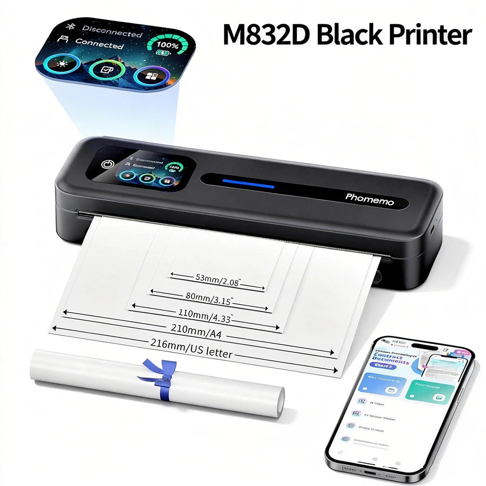 Phomemo M832D Touchscreen Portable Printer Thermal Inkless Supports Prints A4 & US Letter, Compatible with iOS/Android/PC
