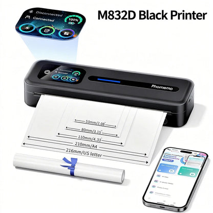 Phomemo M832D Touchscreen Portable Printer Thermal Inkless Supports Prints A4 & US Letter, Compatible with iOS/Android/PC