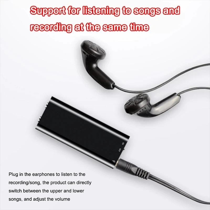Smallest Ultra thin Activated Voice Recorder Noise Reduction 4-64Gb Audio Dictaphone MP3 Player