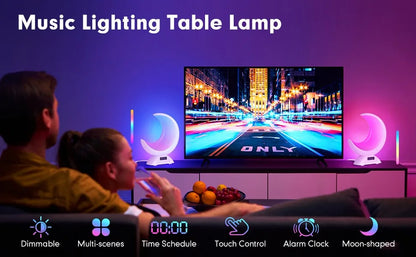 Cute Moon Mood Light Touch Dimming with Clock RGB Color Changing Light Bluetooth Speaker Music Playback  Bedroom Night Light