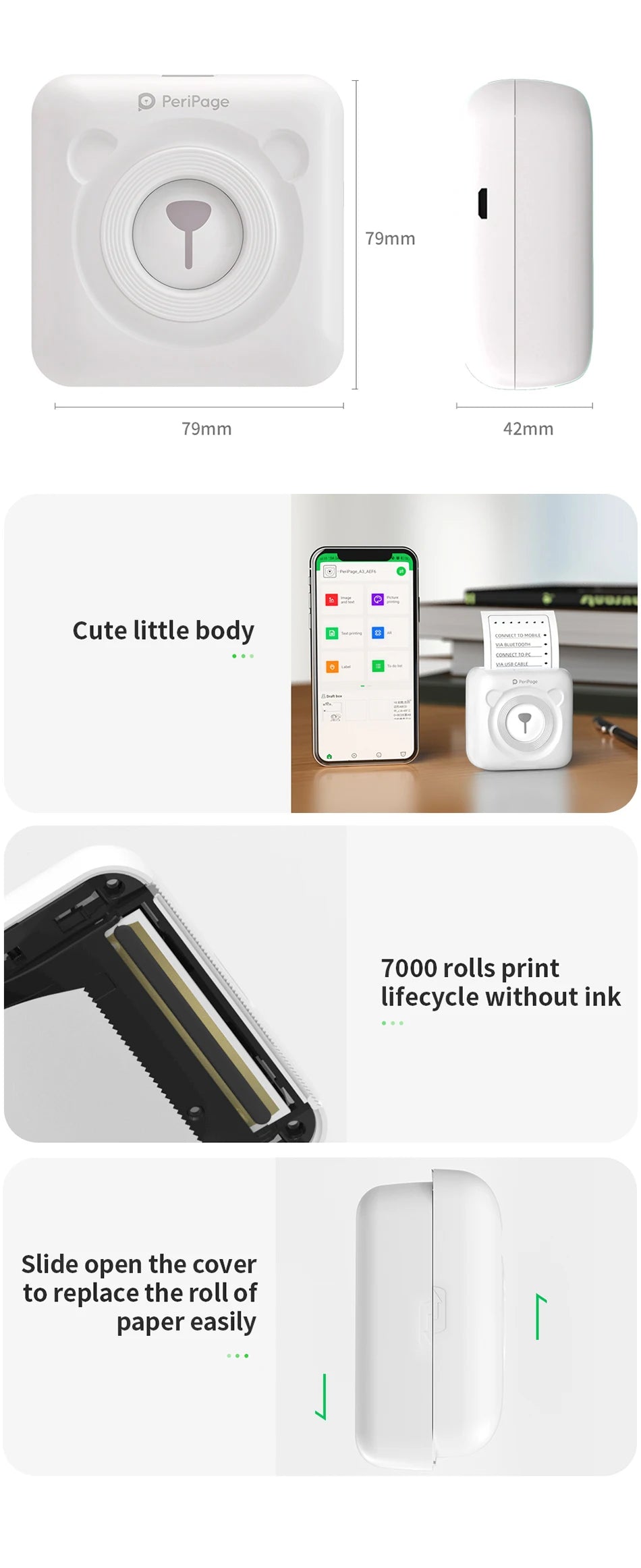 Peripage Mini Photo Printer with Carry Bag Case Paper Roll