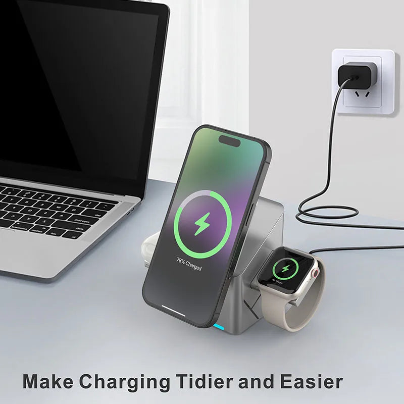 Rotating iphone  3in1 15w Magnetic Wireless Charger Stand For iPhone 16 15 14 13 12 Max  iWatch Airpods Fast Charging Dock