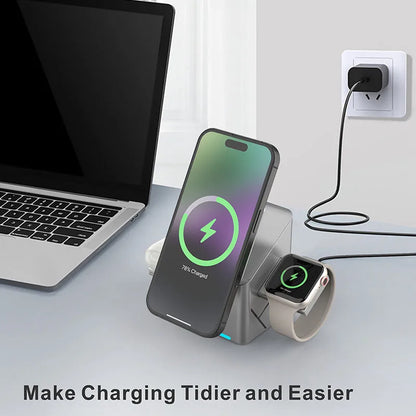 Rotating iphone  3in1 15w Magnetic Wireless Charger Stand For iPhone 16 15 14 13 12 Max  iWatch Airpods Fast Charging Dock