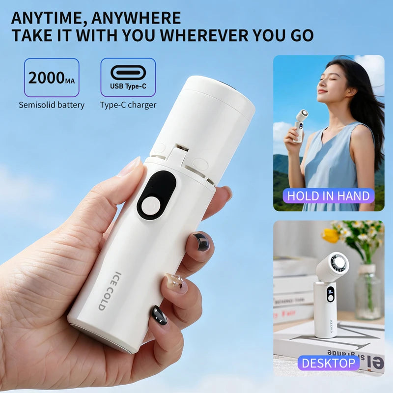 Lenovo Foldable Handheld Fan High Speed Turbine Ice Cooling 100 Gears USB rechargeable
