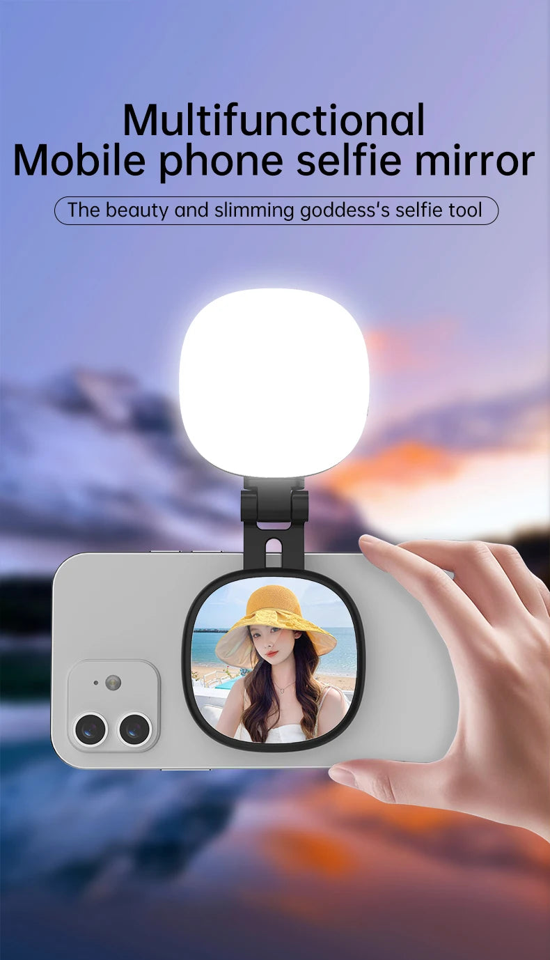 Mini Magnetic Selfie Mirror Led Light dual-colour adjustable reversible fill light bracket